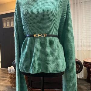 Peach Love California Teal Knit Turtleneck Sweater with Belt